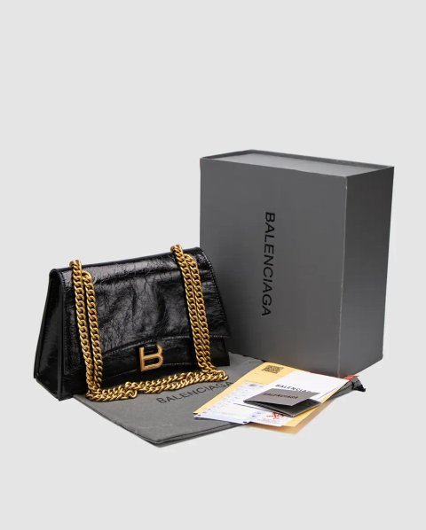 Сумка жіноча Balenciaga Crush Medium Chain Bag Crushed Calfskin in Black\Gold