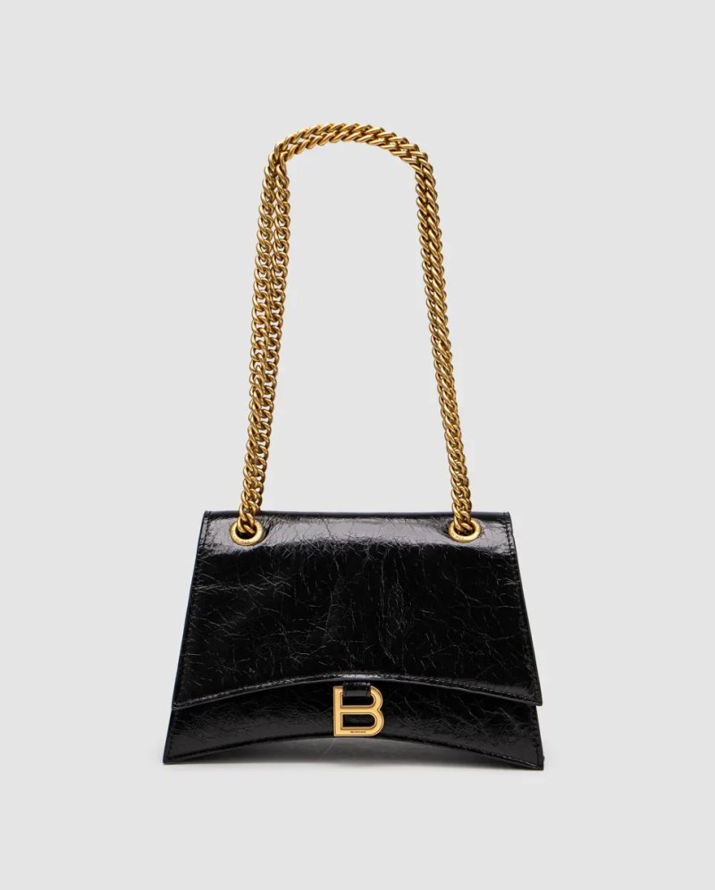 Сумка жіноча Balenciaga Crush Medium Chain Bag Crushed Calfskin in Black\Gold — фото 2