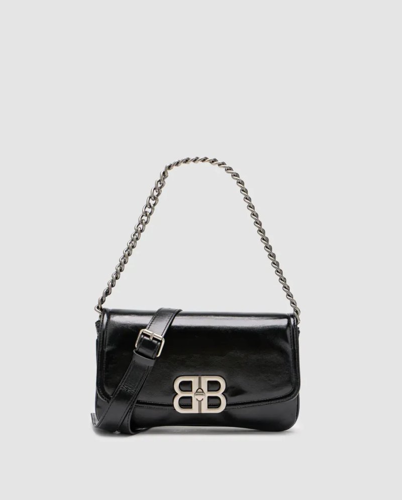 Сумка жіноча Balenciaga Small Bb Flap Patent Leather Bag Black/Silver копія 1:1 — фото 2