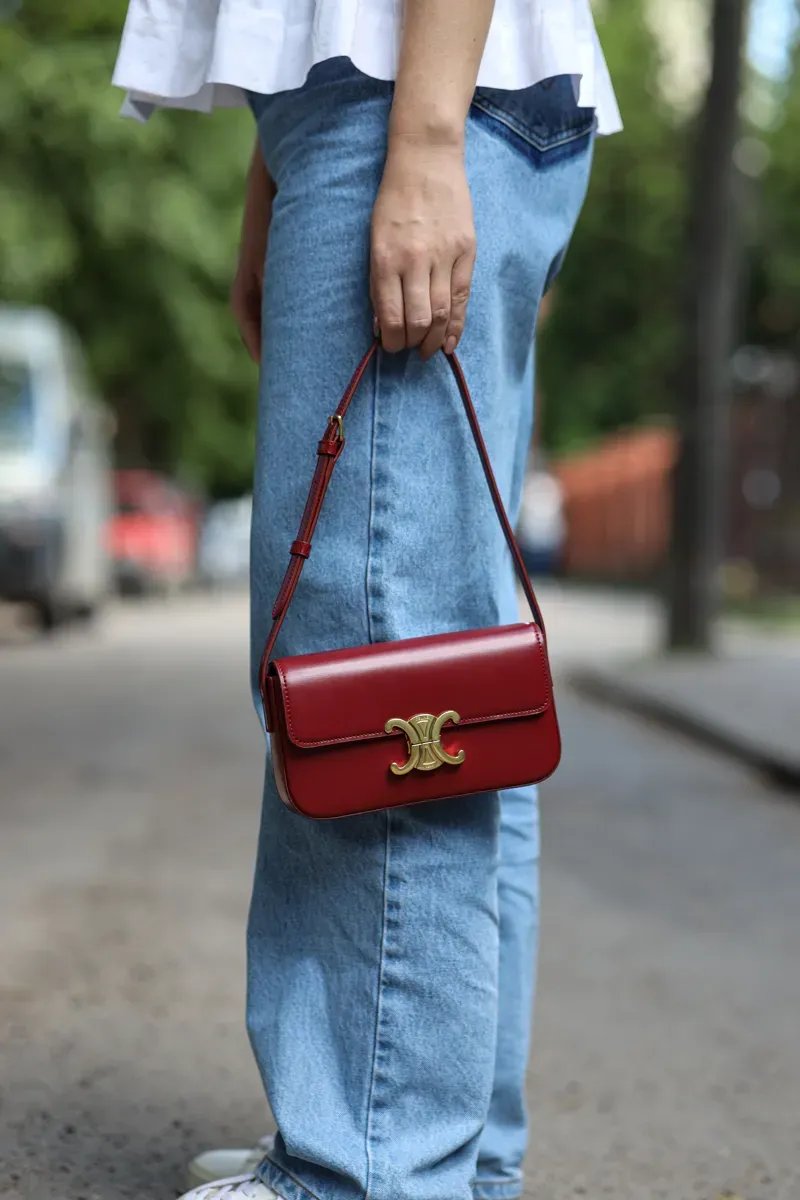 Сумка жіноча Celine Shoulder Bag Claude In Shiny Calfskin Burgundy копія 1:1 — фото 6