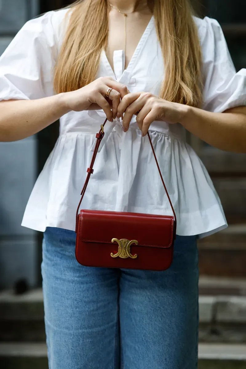 Сумка жіноча Celine Shoulder Bag Claude In Shiny Calfskin Burgundy копія 1:1 — фото 7