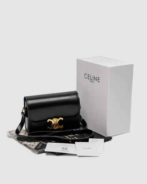 Сумка жіноча Celine Teen Triomphe Bag Black in Shiny Calfskin копія 1:1