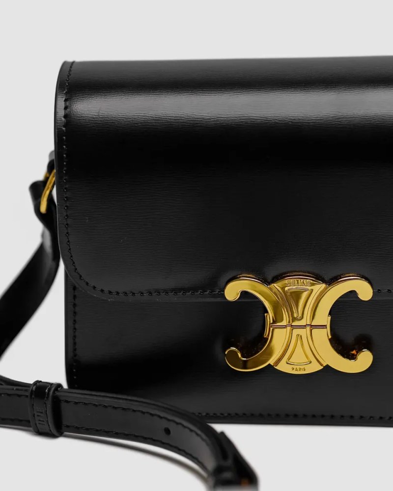 Сумка жіноча Celine Teen Triomphe Bag Black in Shiny Calfskin копія 1:1 — фото 4