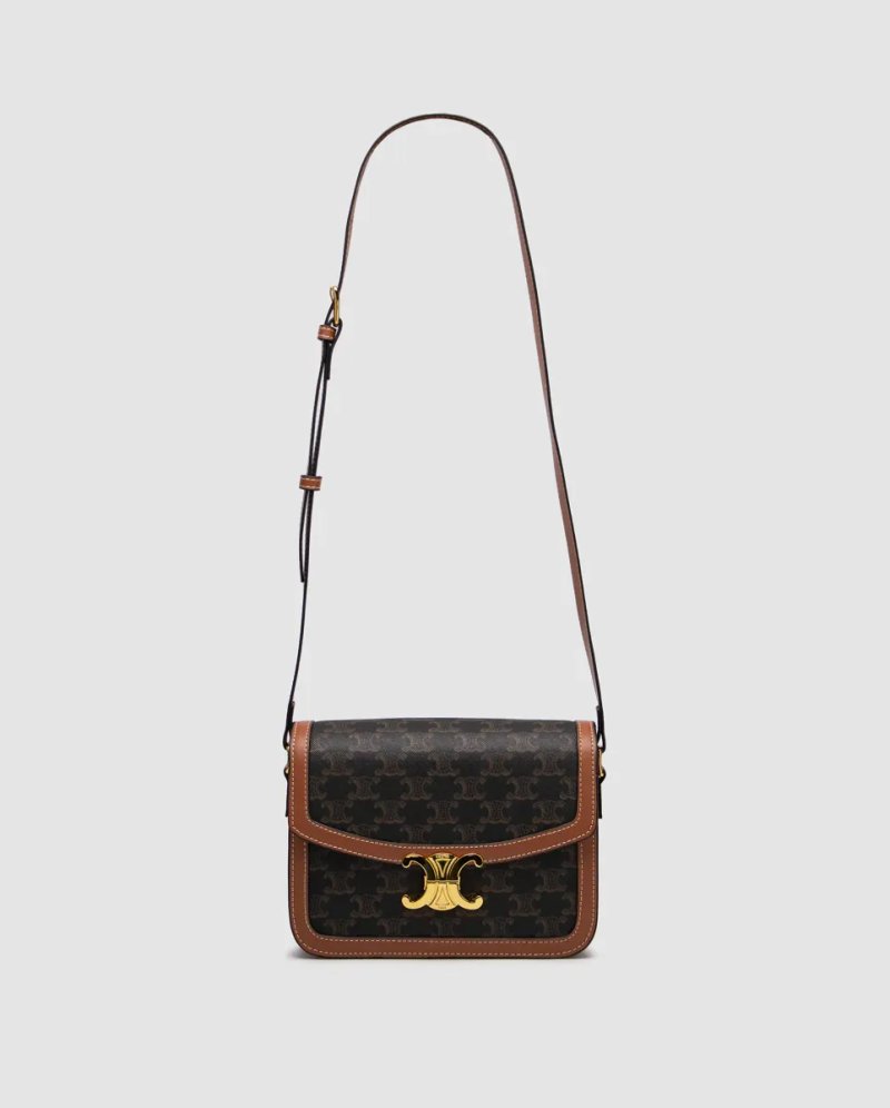 Сумка жіноча Celine Teen Triomphe Bag in Triomphe Canvas And Calfskin Tan копія 1:1 — фото 2