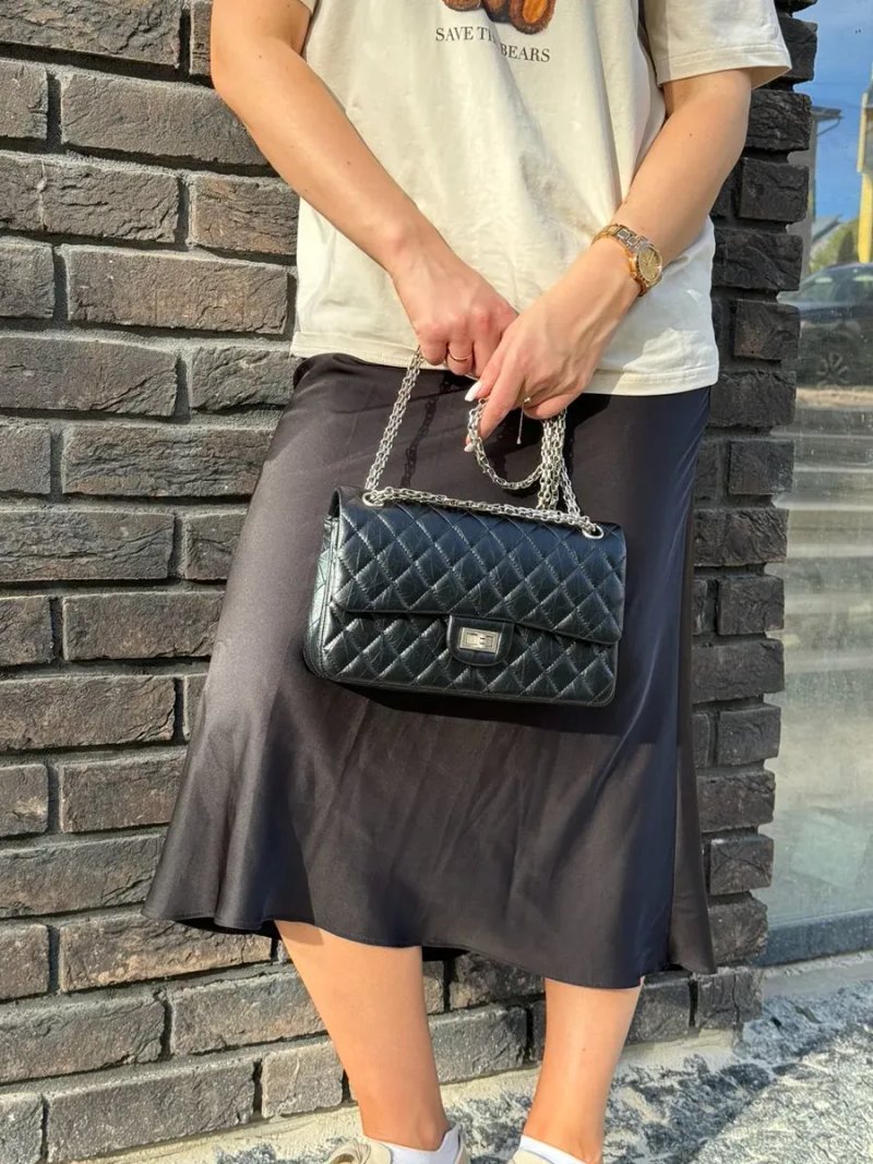 Сумка жіноча Chanel 2.55 Reissue Double Flap Leather Bag Black/Silver копія 1:1 — фото 7