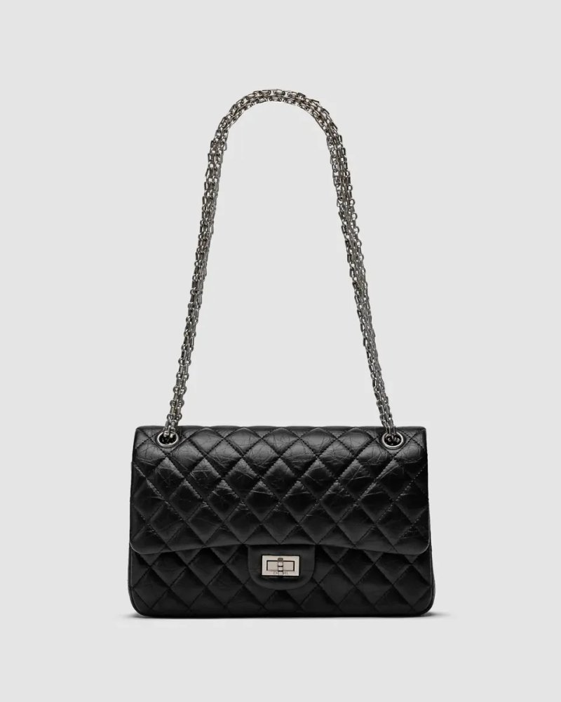 Сумка жіноча Chanel 2.55 Reissue Double Flap Leather Bag Black/Silver копія 1:1 — фото 2