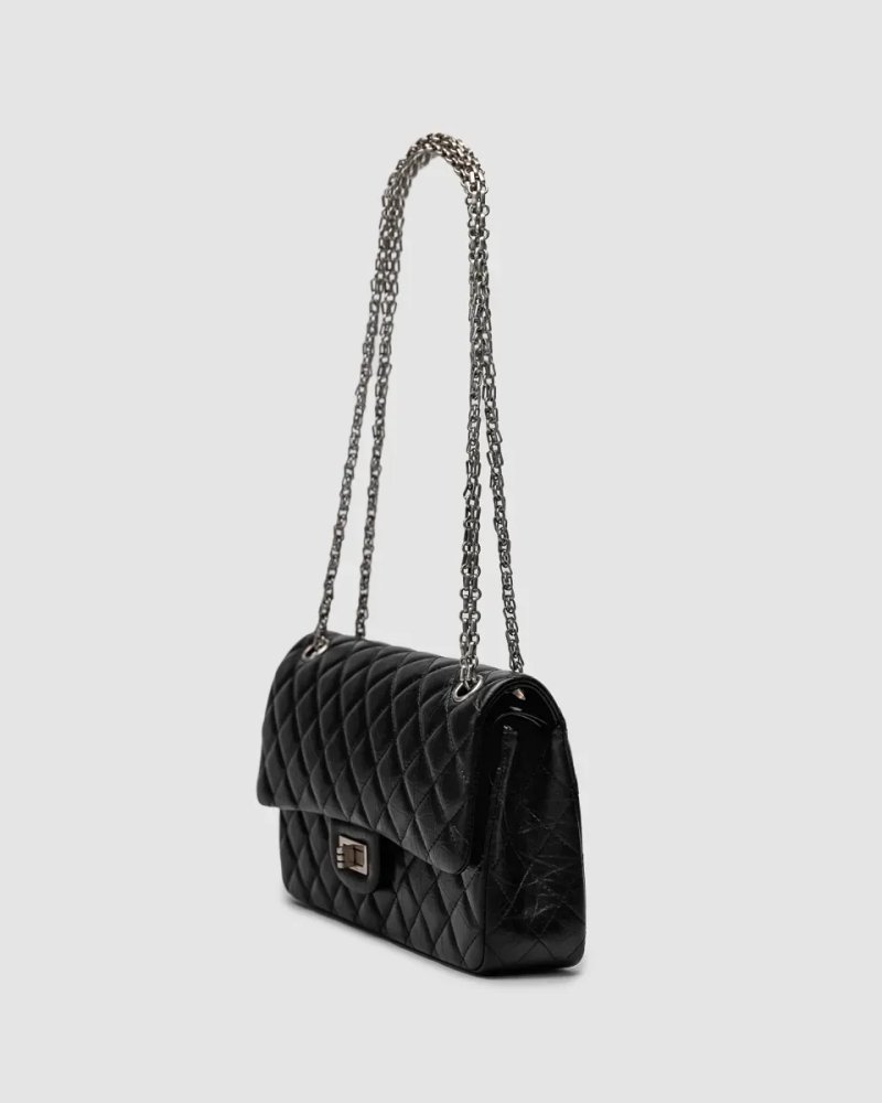 Сумка жіноча Chanel 2.55 Reissue Double Flap Leather Bag Black/Silver копія 1:1 — фото 3