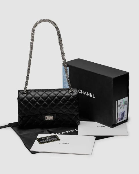 Сумка жіноча Chanel 2.55 Reissue Double Flap Leather Bag Black/Silver копія 1:1