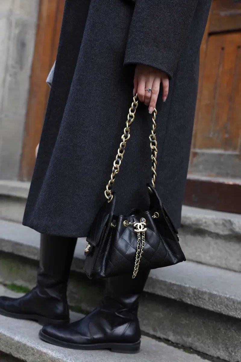 Сумка жіноча Chanel 25 Micro Handbag in Grained Calfskin Black/Gold копія 1:1 — фото 7