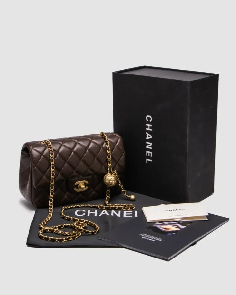 Сумка жіноча Chanel Classic 1.55 Small Single Flap in Brown/Gold копія 1:1