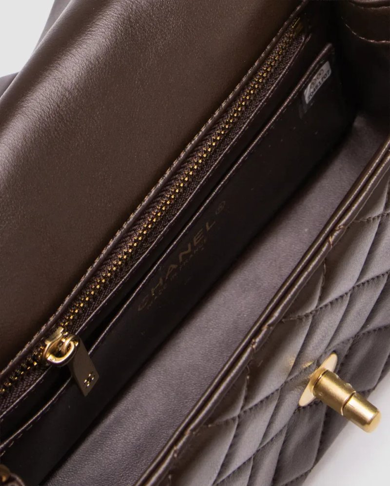 Сумка жіноча Chanel Classic 1.55 Small Single Flap in Brown/Gold копія 1:1 — фото 5