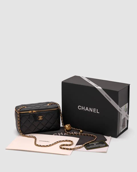 Сумка жіноча Chanel Classic Black/Gold Lambskin Pearl Crush Vanity Bag копія 1:1