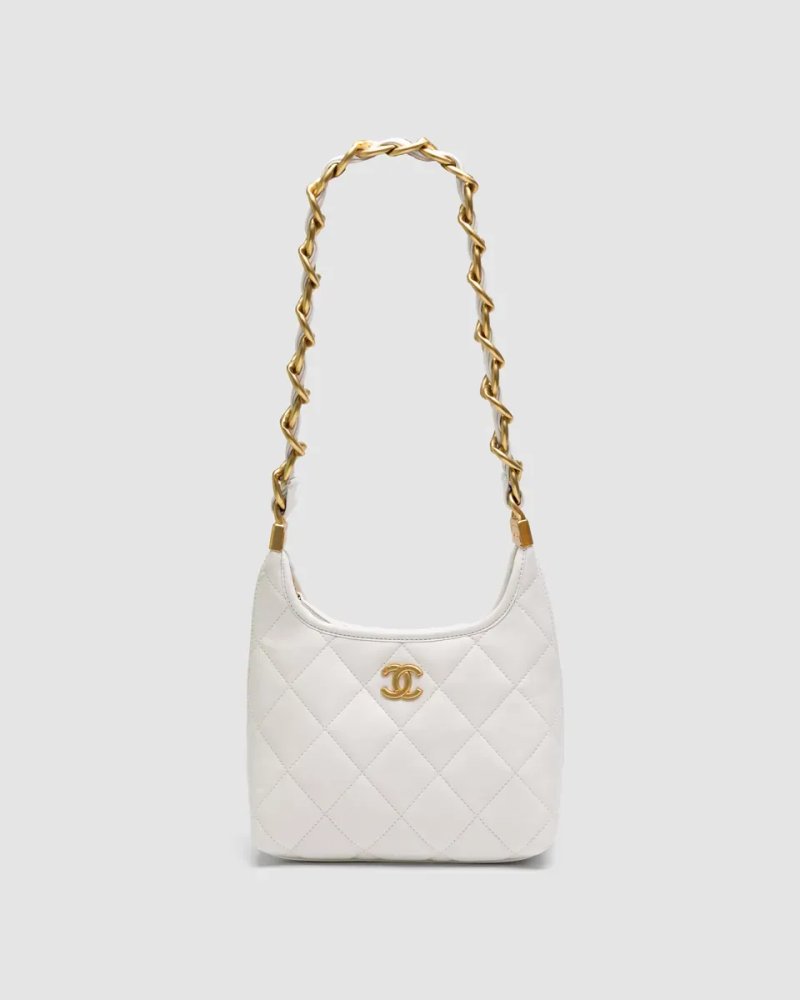 Сумка жіноча Chanel Small Hobo Bag Shiny Lambskin & Gold-Tone Metal, Cream копія 1:1 — фото 2