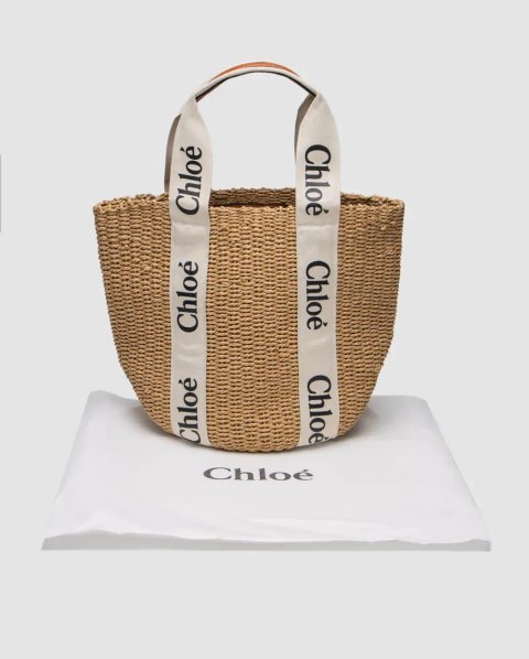 Сумка жіноча Chloe Large Woody Basket in Natural Fibers Beige копія 1:1