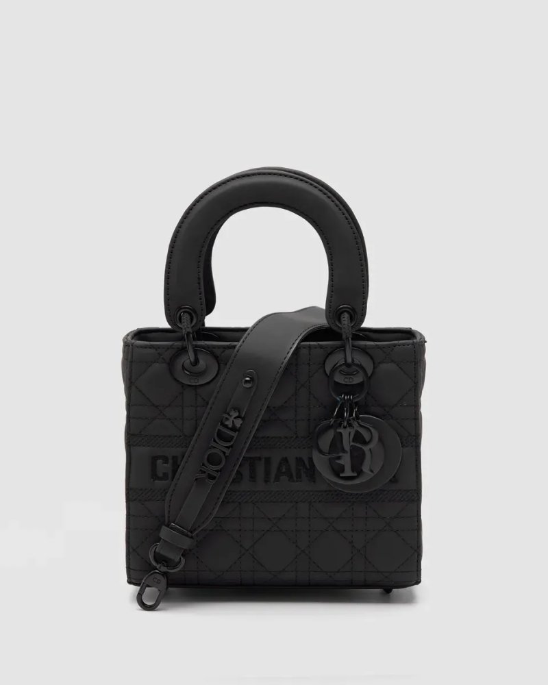 Сумка жіноча Christian Dior Latte Ultramatte Cannage Calfskin Mini Lady Dior Black копія 1:1 — фото 2