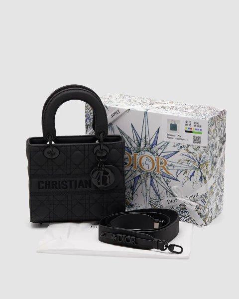 Сумка жіноча Christian Dior Latte Ultramatte Cannage Calfskin Mini Lady Dior Black копія 1:1