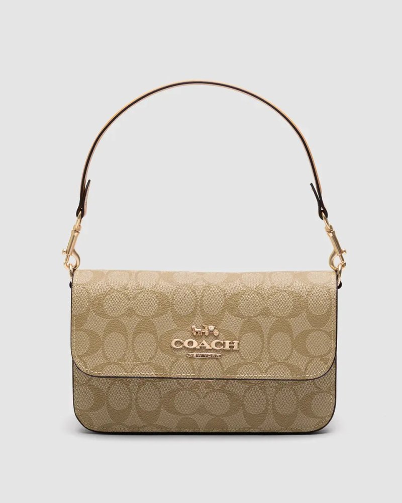 Сумка жіноча Coach Brynn Flap Crossbody In Signature Canvas Beige копія 1:1 — фото 2