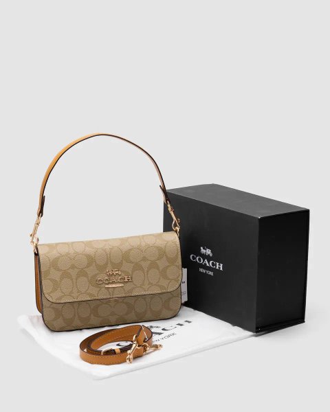 Сумка жіноча Coach Brynn Flap Crossbody In Signature Canvas Beige копія 1:1