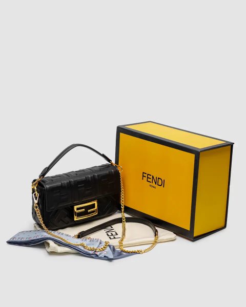 Сумка жіноча Fendi Baguette Mini Black Leather Bag копія 1:1
