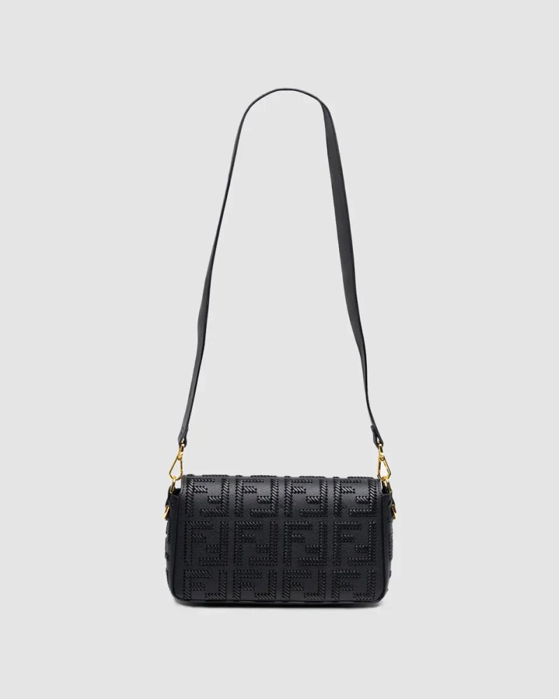 Сумка жіноча Fendi Baguette With Macro Topstitches Black Leather копія 1:1 — фото 3