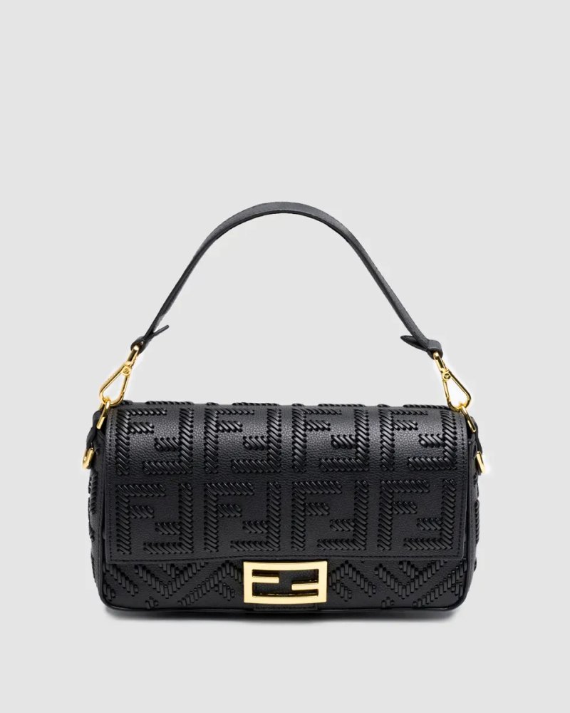 Сумка жіноча Fendi Baguette With Macro Topstitches Black Leather копія 1:1 — фото 2