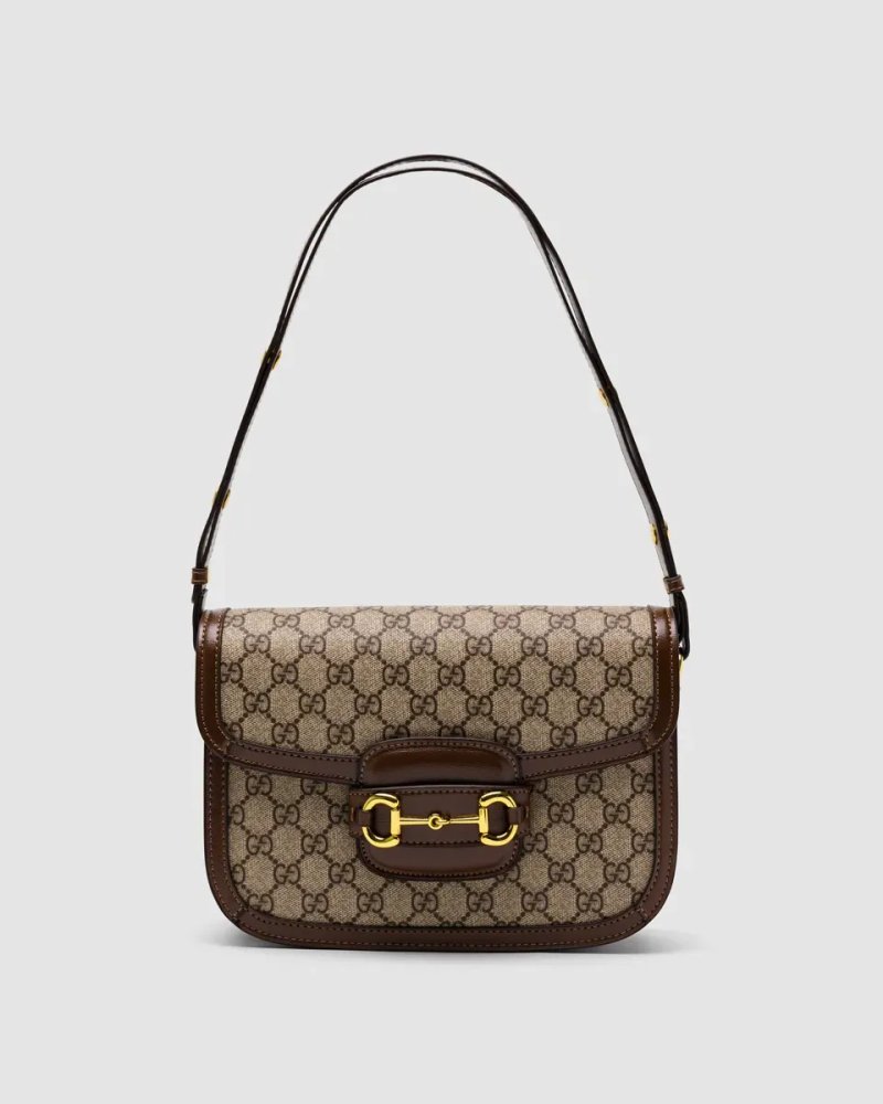 Сумка жіноча Gucci Horsebit 1955 Shoulder Bag Grey/Brown копія 1:1 — фото 2