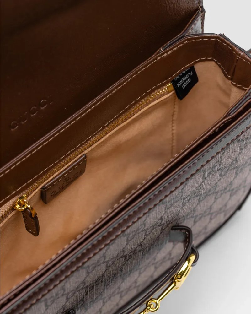 Сумка жіноча Gucci Horsebit 1955 Shoulder Bag Grey/Brown копія 1:1 — фото 5