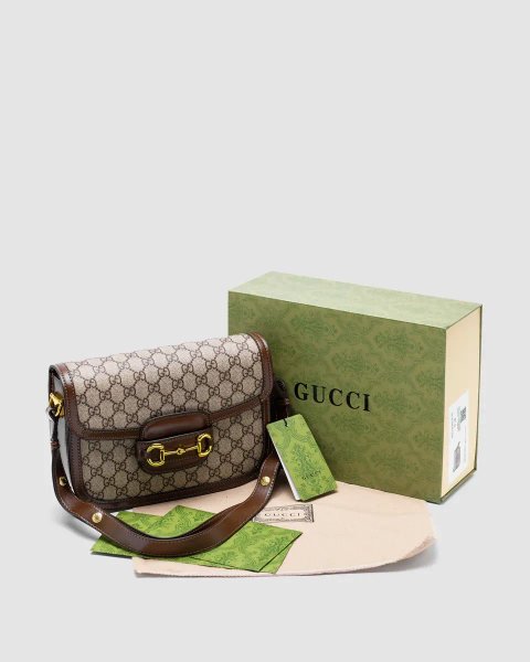 Сумка жіноча Gucci Horsebit 1955 Shoulder Bag Grey/Brown копія 1:1