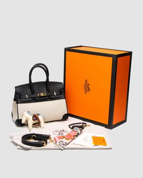 Сумка жіноча Hermes Birkin 25 Black/Canvas копія 1:1