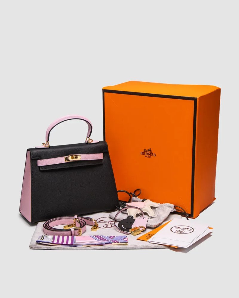 Сумка жіноча Hermes Epsom Kelly II Sellier 25 Bicolor Black/Gold копія 1:1