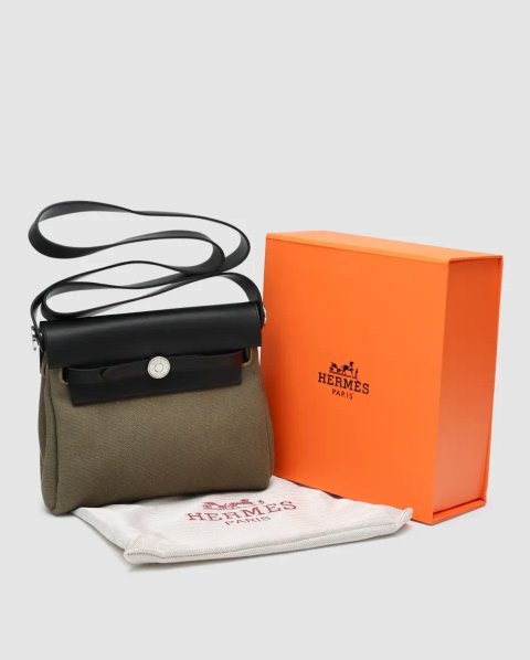 Сумка жіноча Hermes Herbag Zip 20 Bag Black/Green копія 1:1