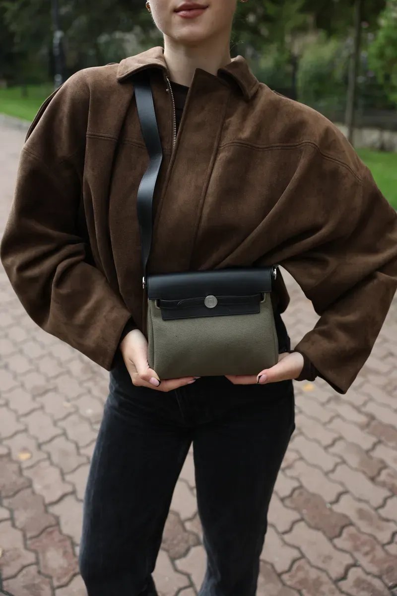 Сумка жіноча Hermes Herbag Zip 20 Bag Black/Green копія 1:1 — фото 7