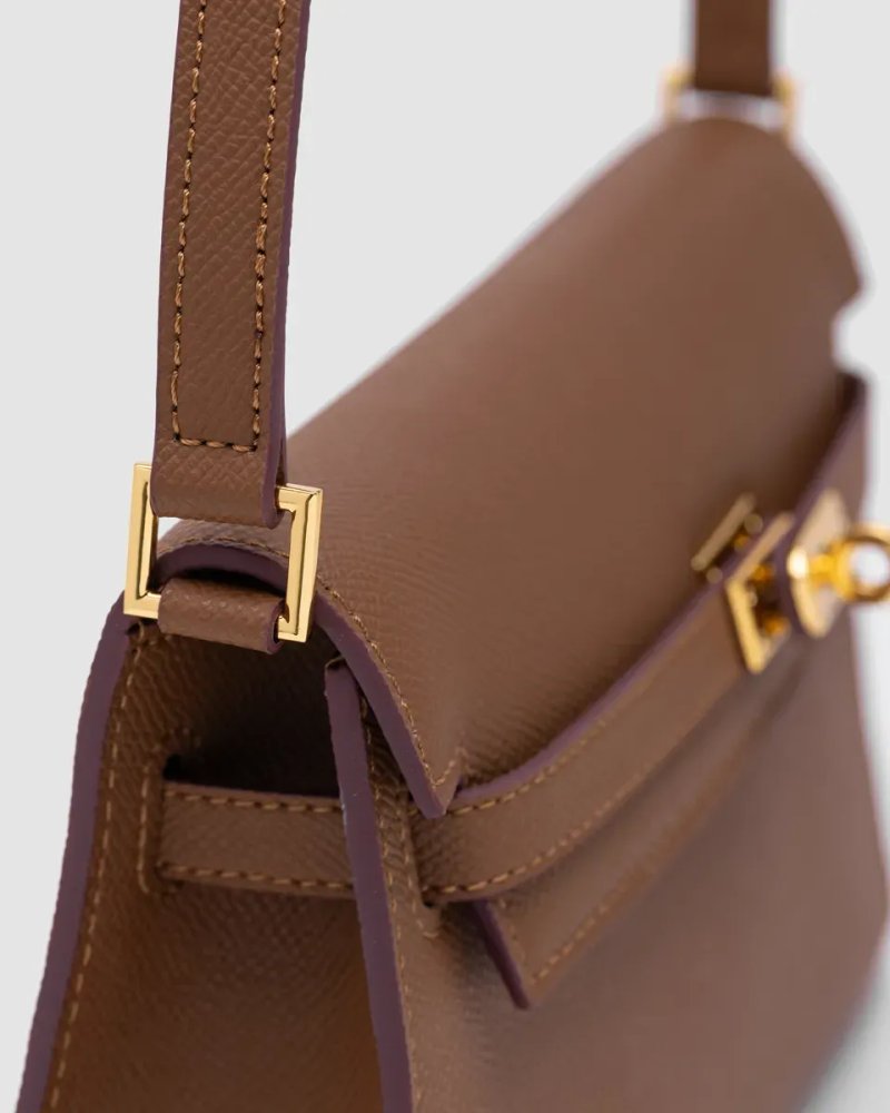 Сумка жіноча Hermes Kelly Pochette Brown/Gold копія 1:1 — фото 3