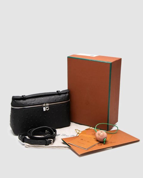 Сумка жіноча Loro Piana Extra Bag 19 Ostrich Leather Black копія 1:1