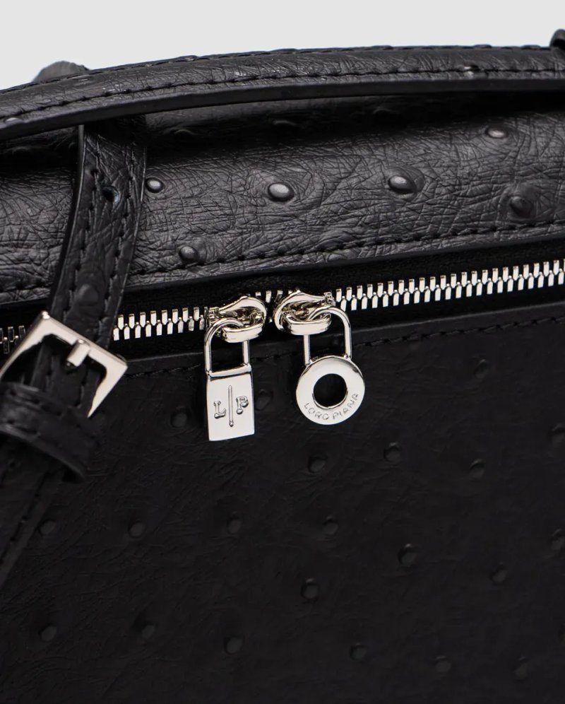 Сумка жіноча Loro Piana Extra Bag 19 Ostrich Leather Black копія 1:1 — фото 4