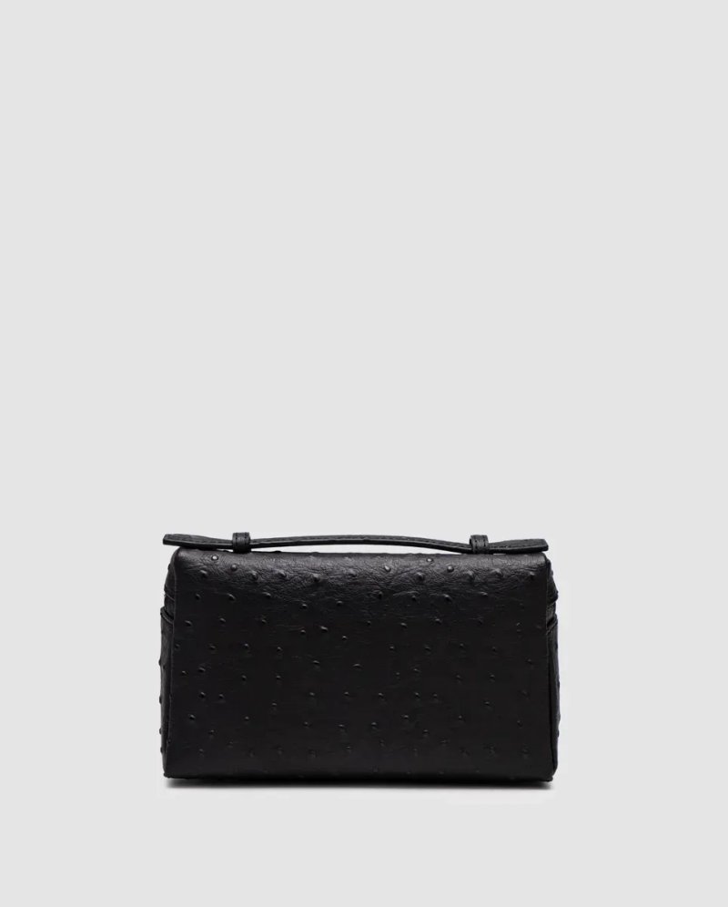 Сумка жіноча Loro Piana Extra Bag 19 Ostrich Leather Black копія 1:1 — фото 3