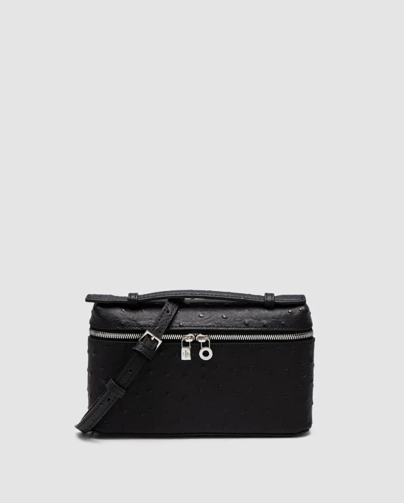 Сумка жіноча Loro Piana Extra Bag 19 Ostrich Leather Black копія 1:1 — фото 2