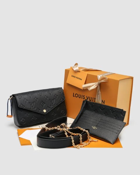 Сумка жіноча Louis Vuitton Félicie Pochette Bag Monogram Empreinte Leather Black копія 1:1