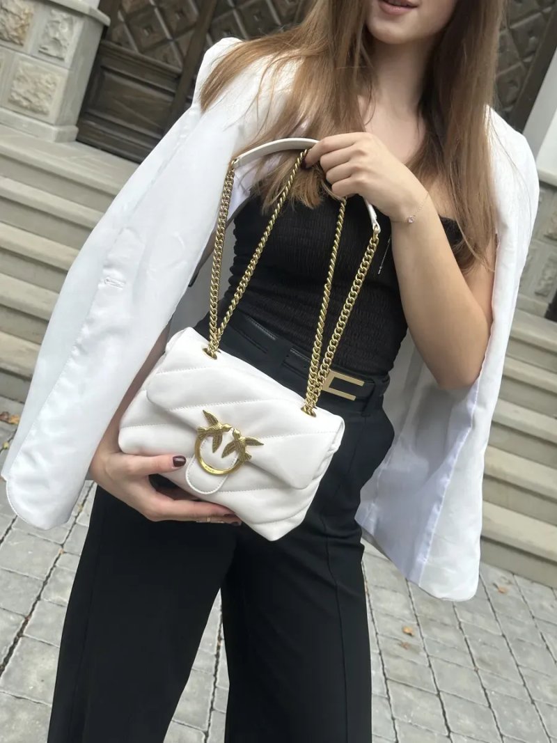 Сумка жіноча Pinko Baby Love Bag Puff Maxi Quilt White/Gold копія 1:1 — фото 7