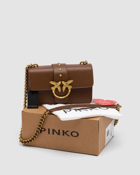 Сумка жіноча Pinko Mini Love Bag One Simply Brown/Gold копія 1:1