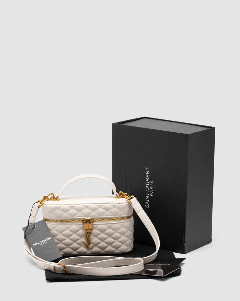 Сумка жіноча Saint Laurent Gaby Vanity Leather Shoulder Bag Cream копія 1:1
