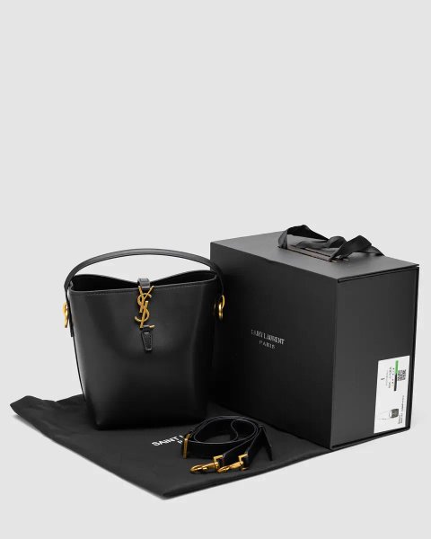 Сумка жіноча Saint Laurent Medium Le 37 Shiny Leather Bucket Bag Black копія 1:1