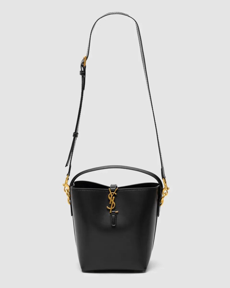 Сумка жіноча Saint Laurent Medium Le 37 Shiny Leather Bucket Bag Black копія 1:1 — фото 2