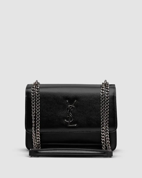Сумка жіноча Yves Saint Laurent Medium Sunset in Smooth Leather Black/Silver копія 1:1