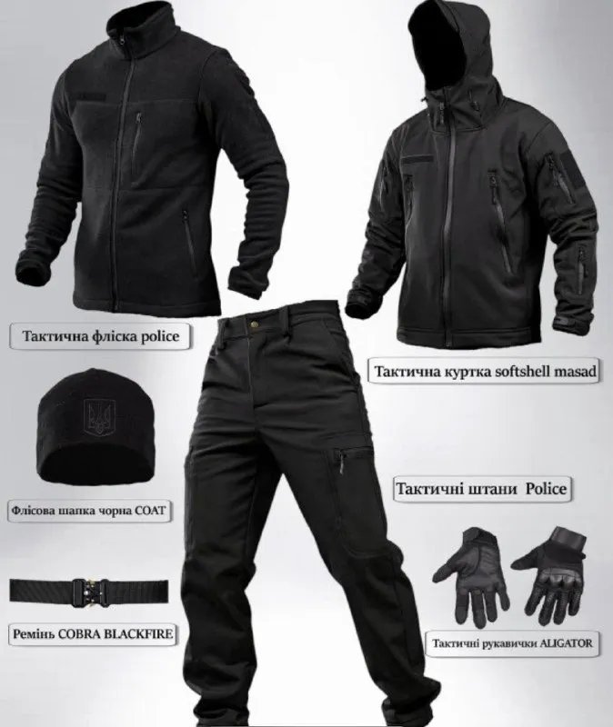 Тактичний костюм софтшел 6в1 (куртка, пояс, рукавички, штани, флісовка, шапка) — фото 2
