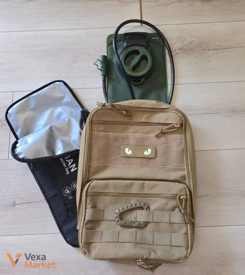 Тактичний рюкзак HIKEMAN 15л/25л MOLLE з термосумкою та гідратором 2л/3л, колір Койот