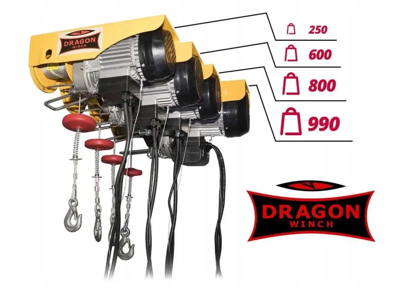 Тельфер електричний 400/800 кг 12 м 220 В, таль лебедка DRAGON электро — фото 4