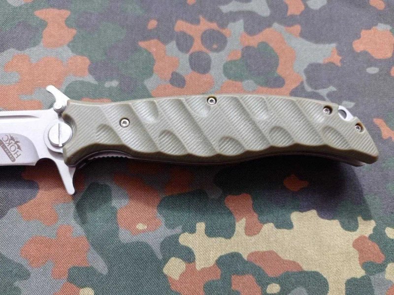 Туристичний складний викидний ніж Нокс Финка-С Green 26.5см,тактичний похідний ніж Нокс Фінка,кліпса та отвір під темляк — фото 4