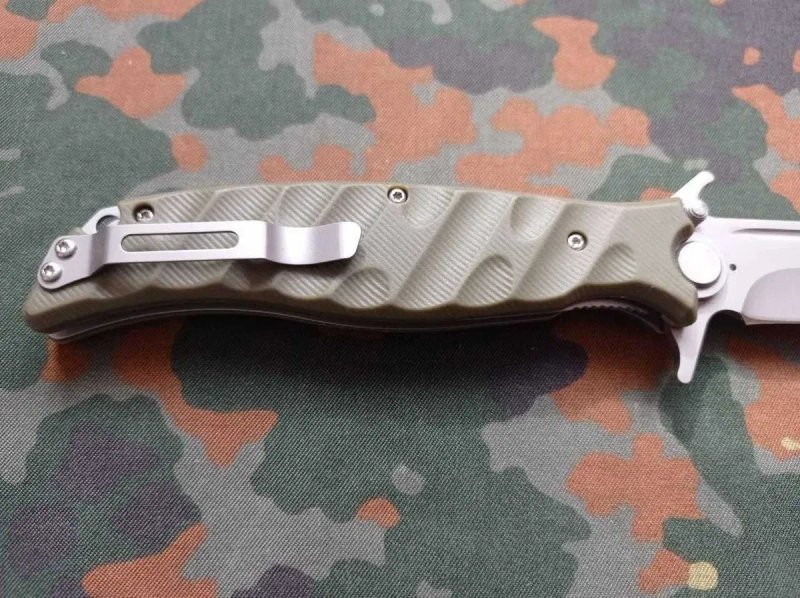 Туристичний складний викидний ніж Нокс Финка-С Green 26.5см,тактичний похідний ніж Нокс Фінка,кліпса та отвір під темляк — фото 5