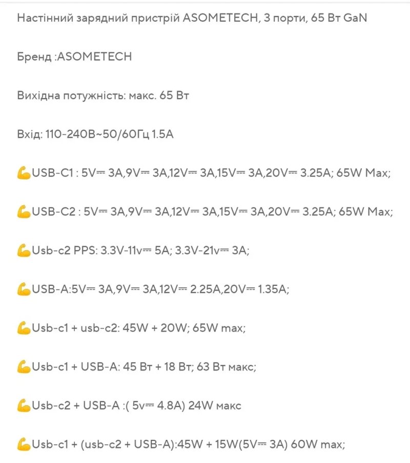 У наявності! Універсальна зарядка GaN Asometech 65W зарядний пристрій блок живлення — фото 2